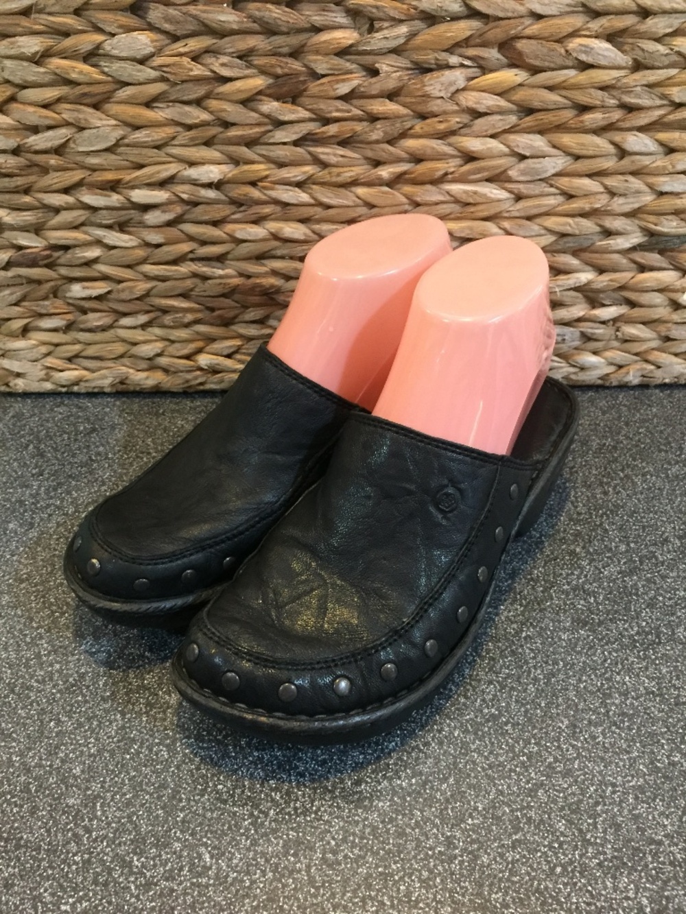 Born Black Leather Studded Clog Mules